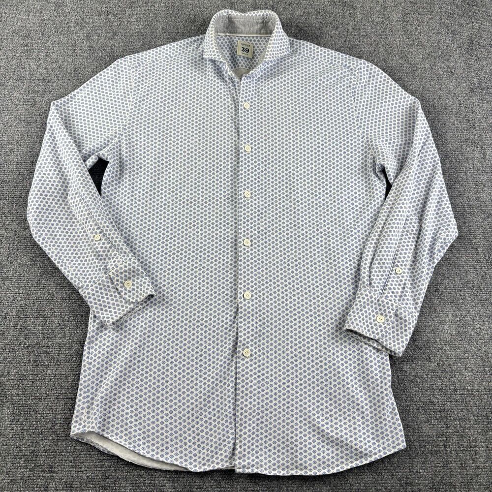 Boggi Milano Mens 39 Shirt Blue Geometric Long Sleeve Italian